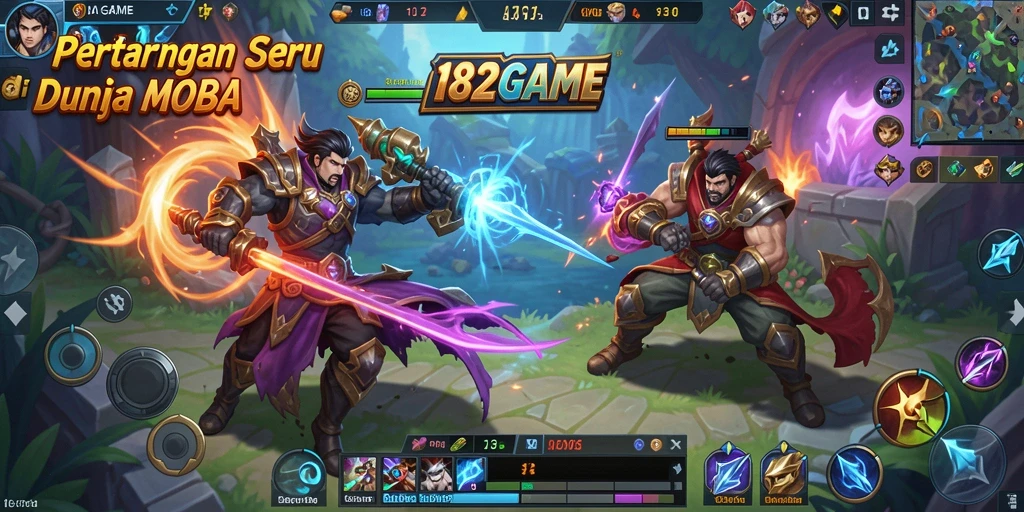 Tampilan seru gameplay MOBA di 182GAME dengan banyak aksi.
