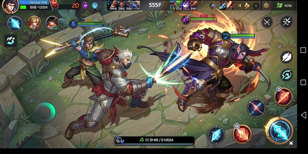 Tangkapan layar gameplay 555F yang menampilkan aksi seru dalam arena MOBA.