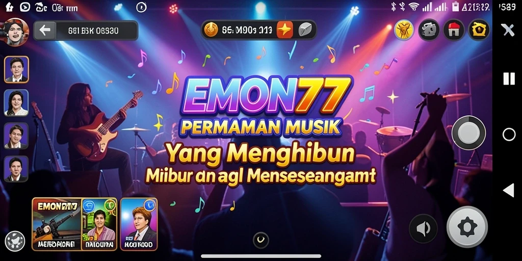 Tampilan gameplay EMON77 dengan berbagai tantangan musik.