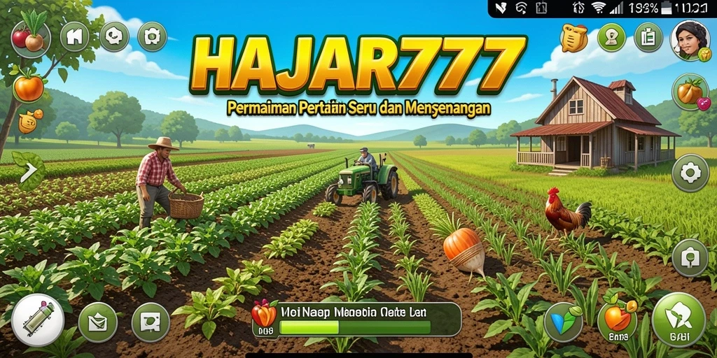 Tampilan gameplay seru di HAJAR777 dengan aktivitas bertani yang menarik.
