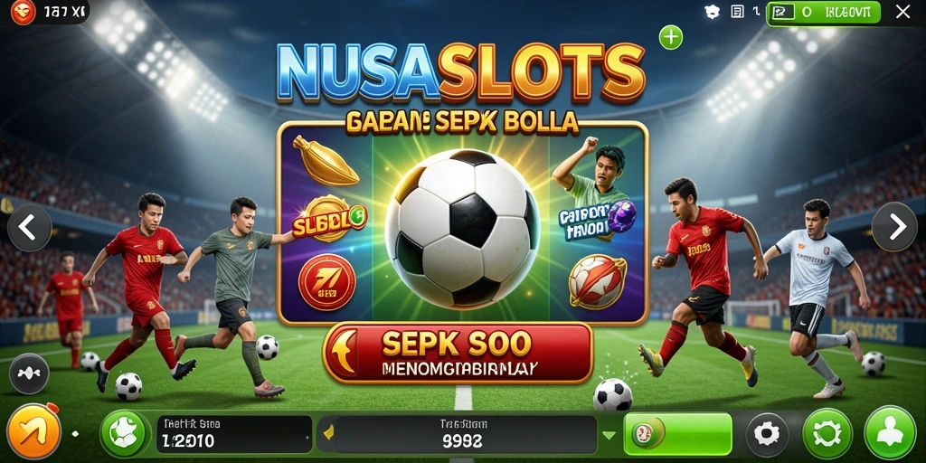 Screenshot gameplay NUSASLOTS dengan tema sepak bola yang seru.
