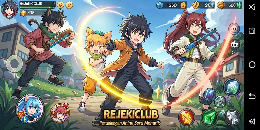 Tampilan menarik dari gameplay REJEKICLUB dengan karakter Anime yang kaya.