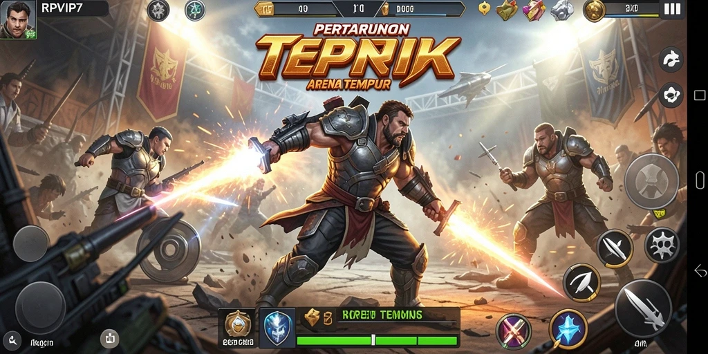 Screenshot utama RPVIP7 menampilkan karakter beraksi dalam pertarungan sengit.