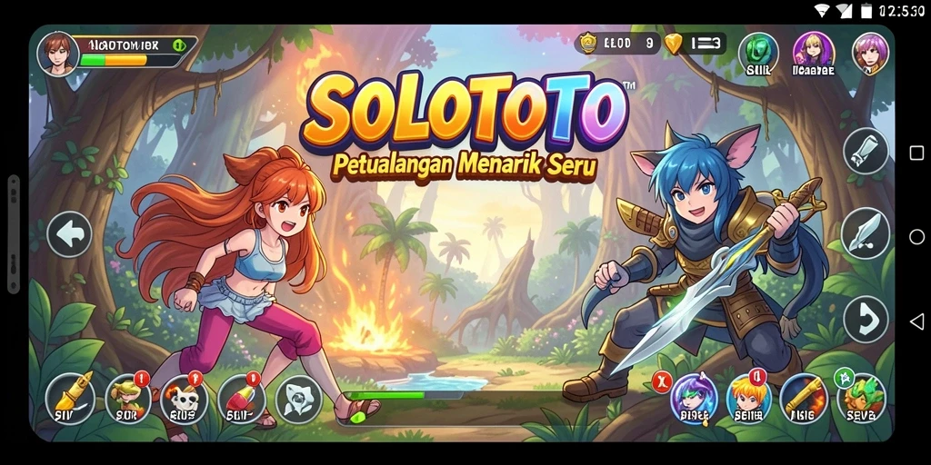 Tampilan screenshot gameplay SOLOTOTO yang berwarna-warni dan interaktif.