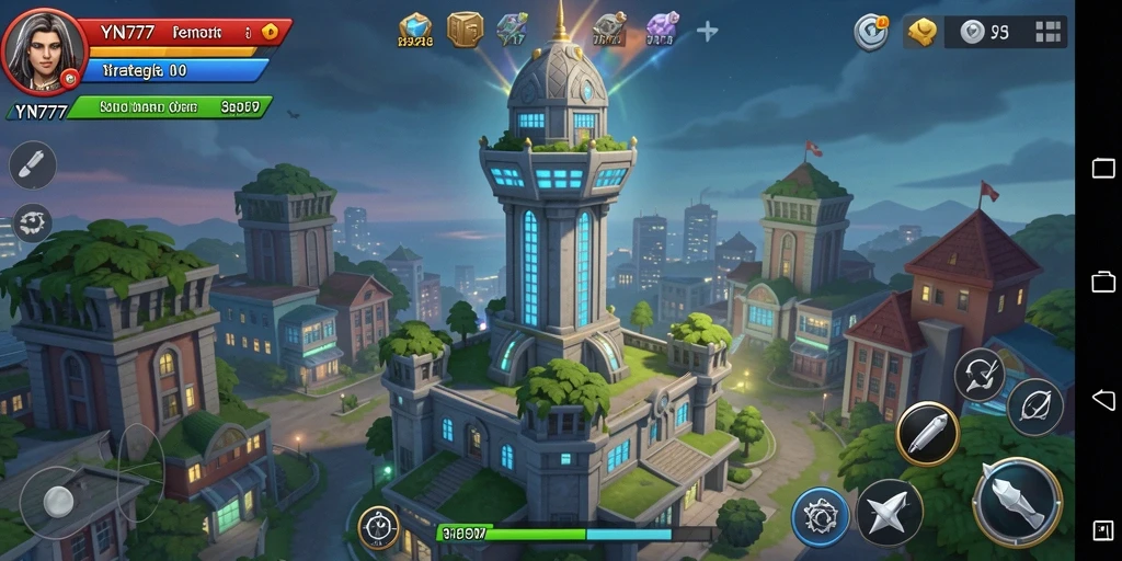 Tangkapan layar utama YN777 menampilkan aksi seru dalam gameplay Tower Defense.